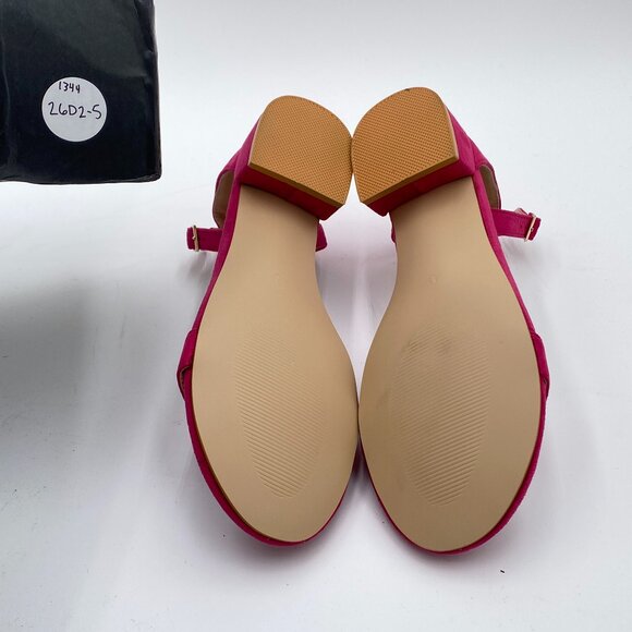 XYD Fuchsia Open Toe Ankle Strap Buckled Low Chunky Heel for Dress Sandals - Picture 6 of 8